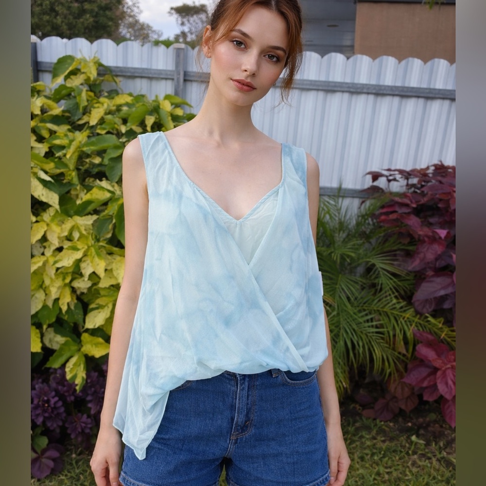 Free People Light Blue Wrap-Front Camisole